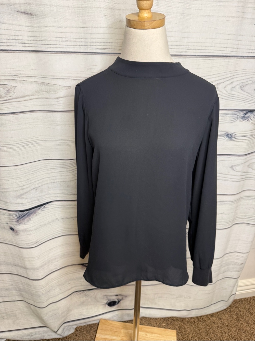 LOFT Black Mock-Neck Long-Sleeve Blouse